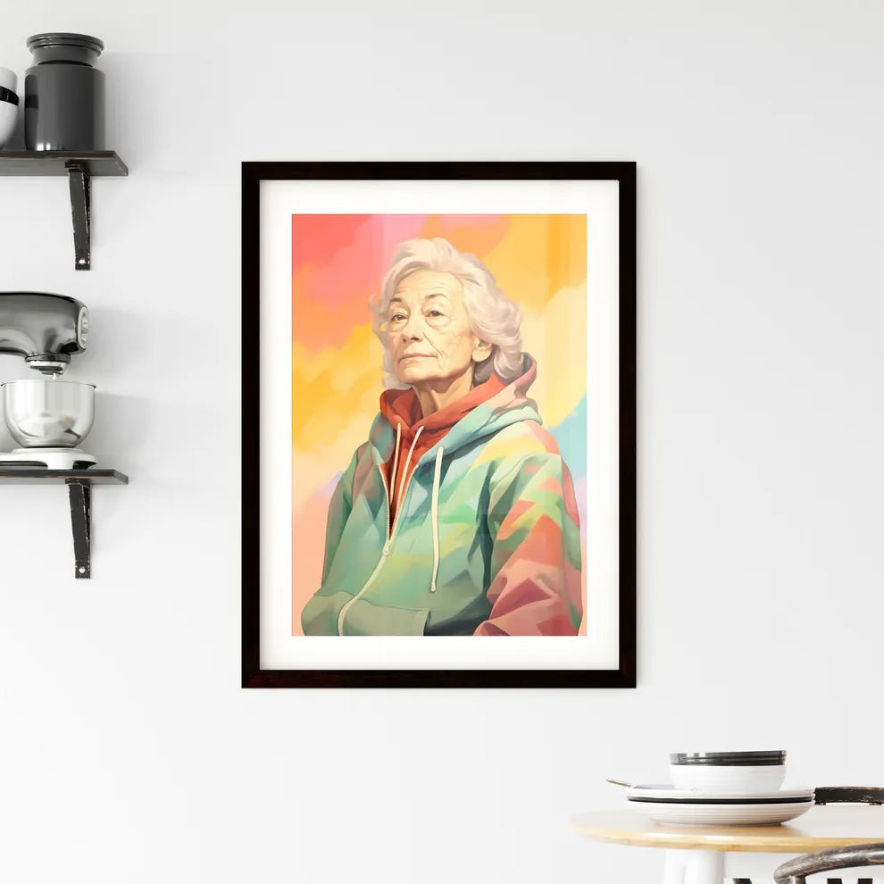 A Poster of Woman in her 70s wearing a styli Framed Print