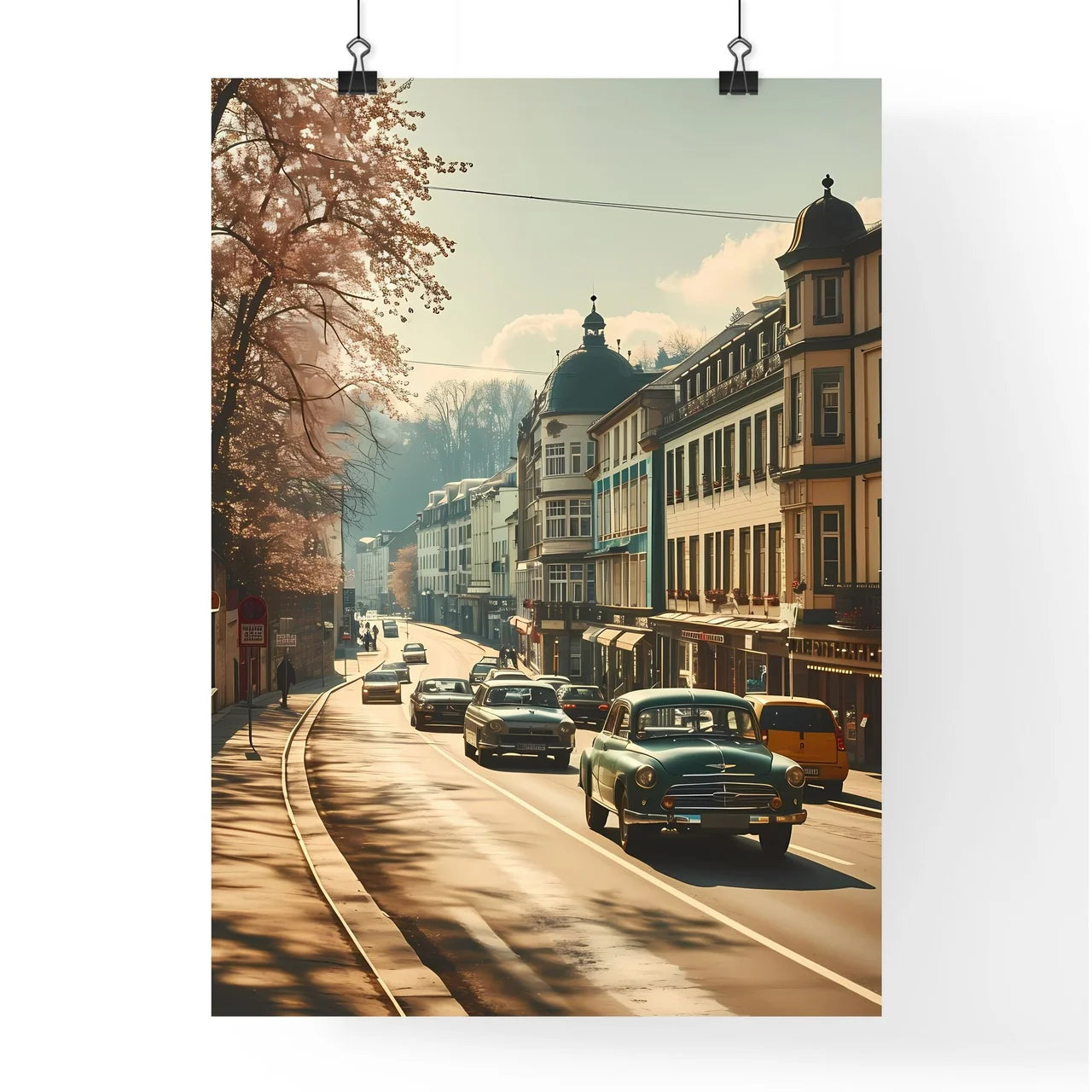 A Poster of Berlin Germany Skyline - A Street With Cars And Buildings Poster