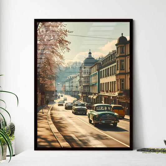 A Poster of Berlin Germany Skyline - A Street With Cars And Buildings Framed Art