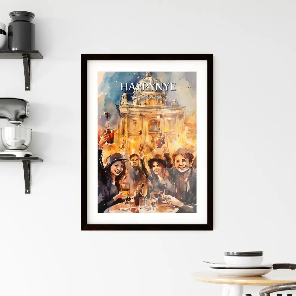 A Poster of happy people celebrating new yea Framed Print