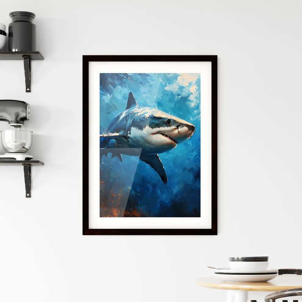 A Poster of The Shark Portrait with colorful Background  Framed Print