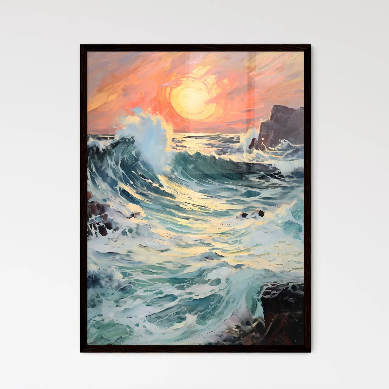 A Poster of breaking ocean wave falling - A  - Framed Art Print
