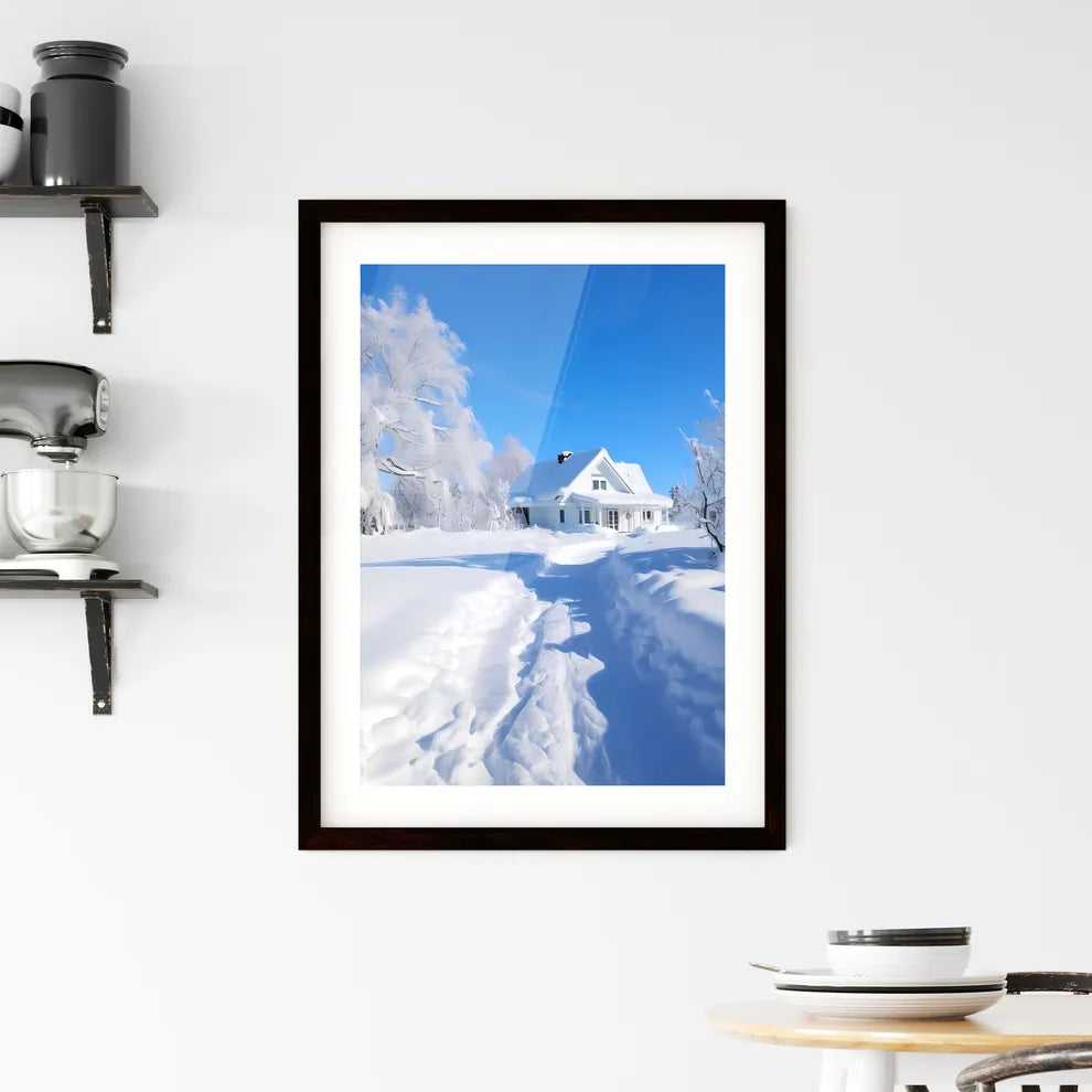 A Poster of beautiful snow scene - A House In The Snow Custom Print