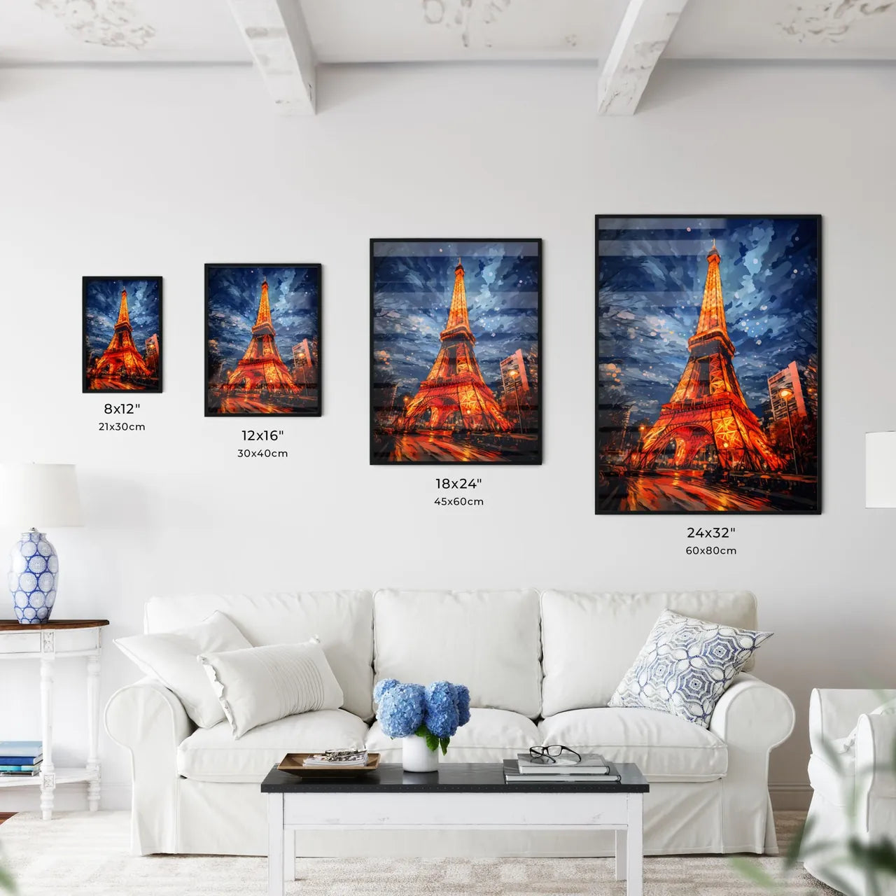 A Poster of A painting of the Tokyo Tower - A Lit Tower In Tokyo Tower Size Chart