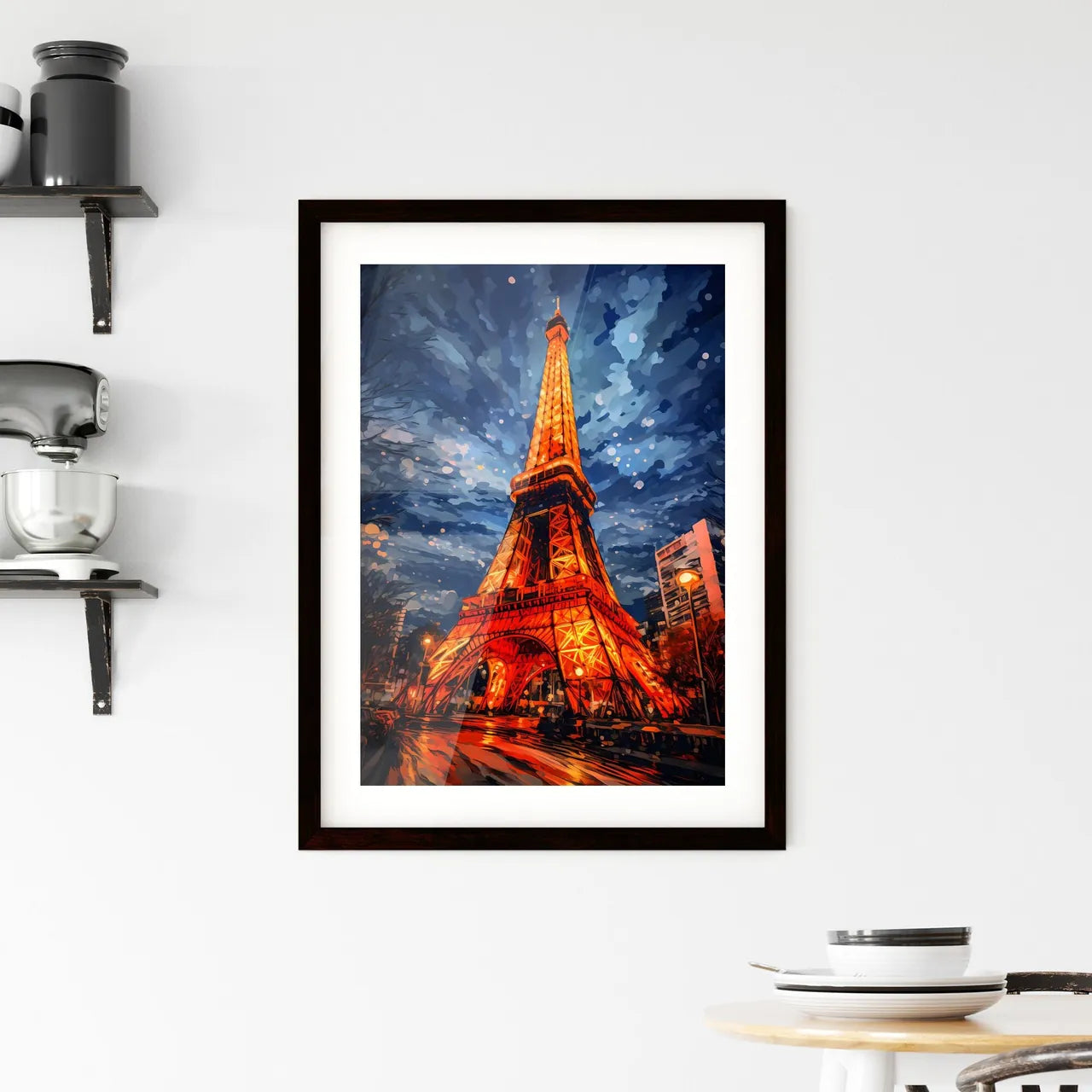 A Poster of A painting of the Tokyo Tower - A Lit Tower In Tokyo Tower Custom Print