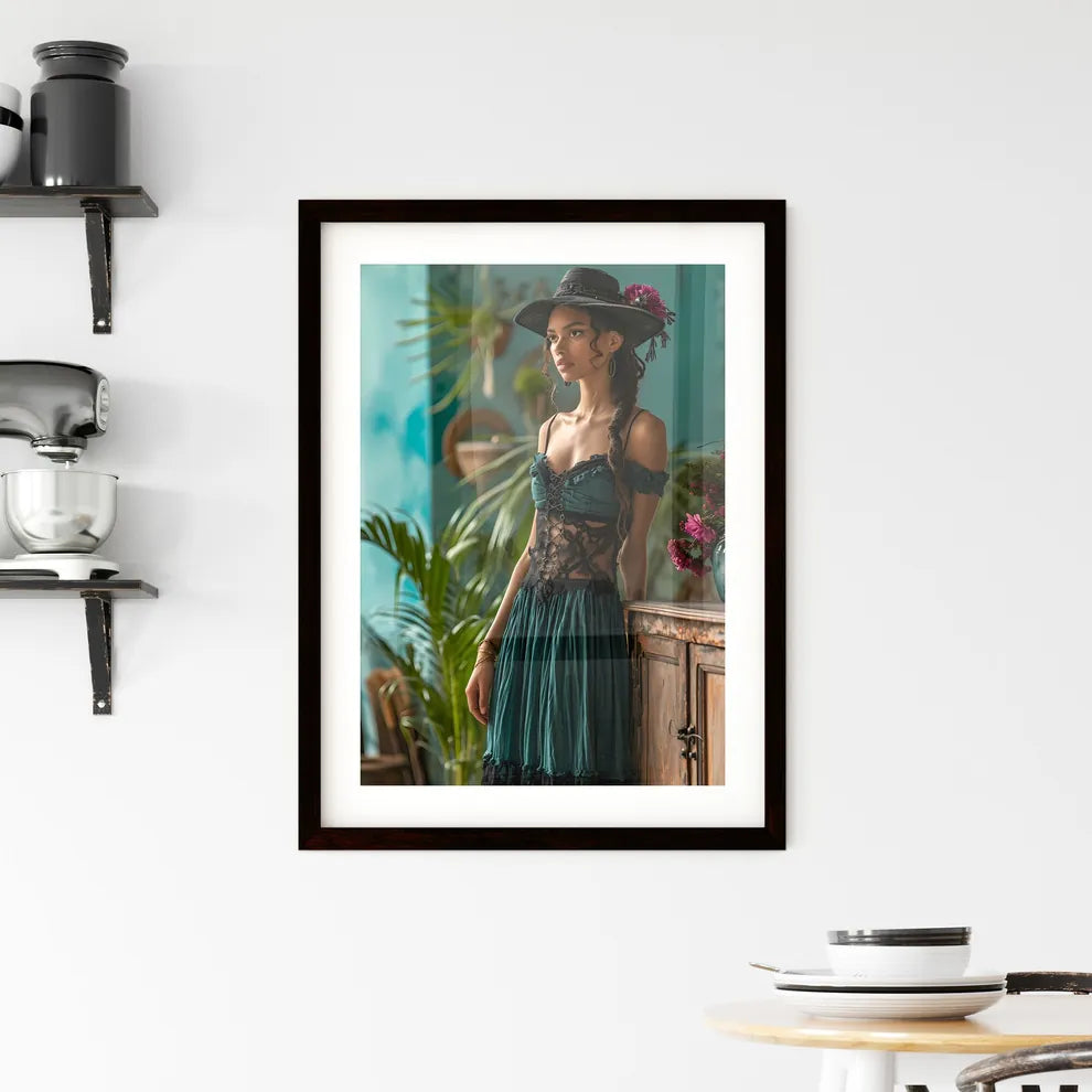A Poster of Boho Green Minimalist poster pai Framed Print