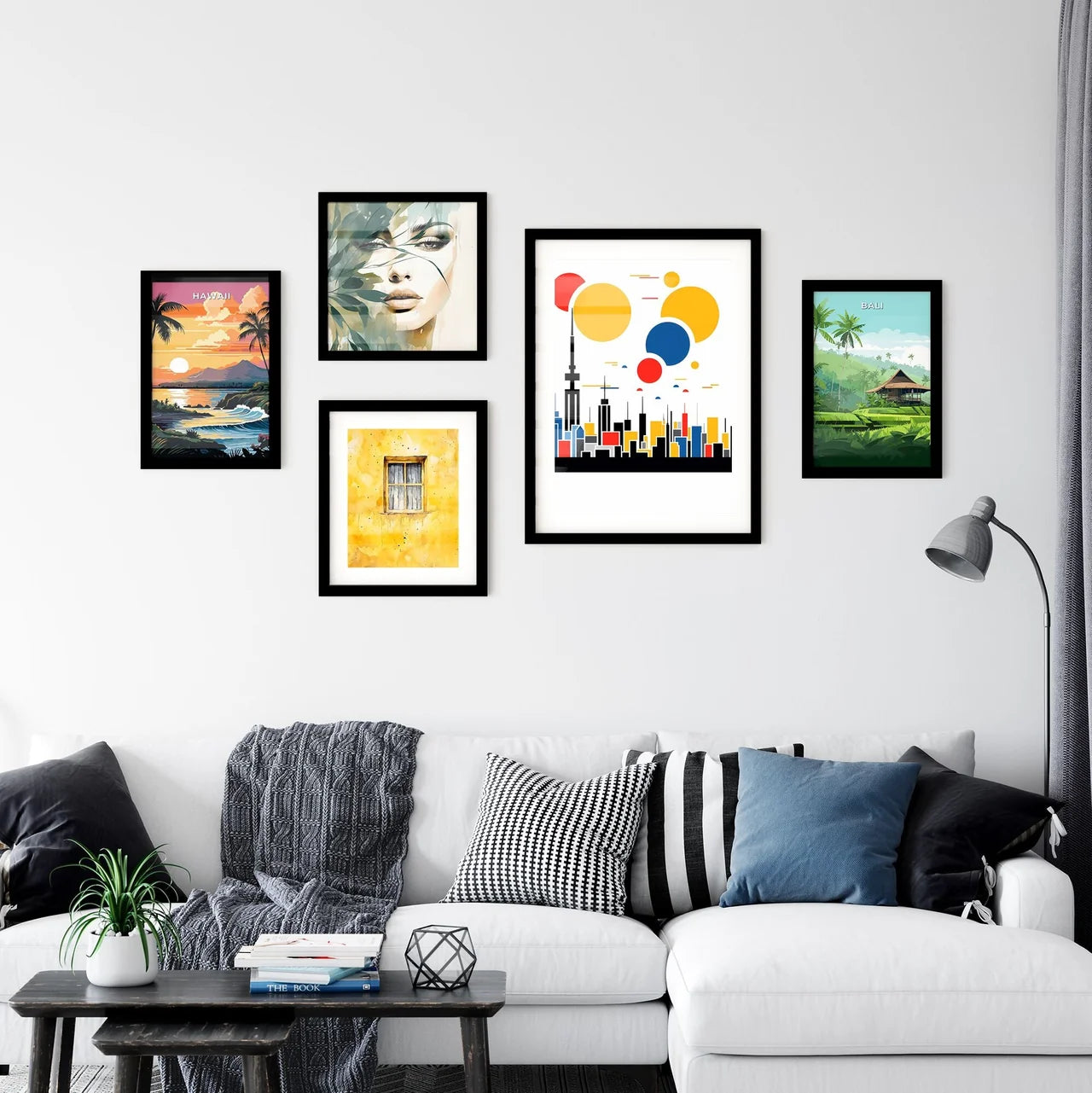 A Poster of minimalist Tokyo skyline - A Colorful Cityscape With A Tower And Circles Interior Design