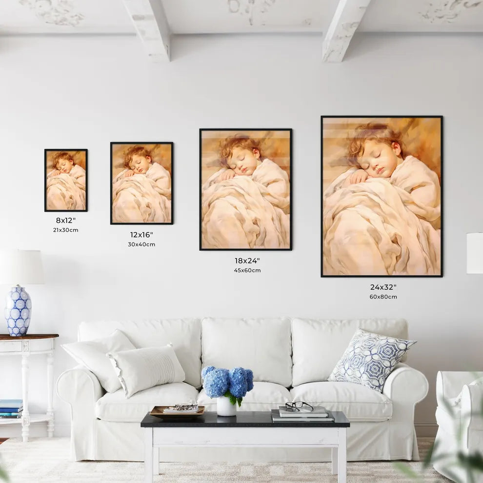 A Poster of baby sleeping in a white blanket - Kitchen Hangings