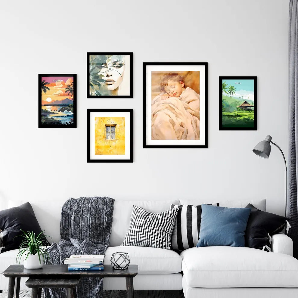 A Poster of baby sleeping in a white blanket Wall Art