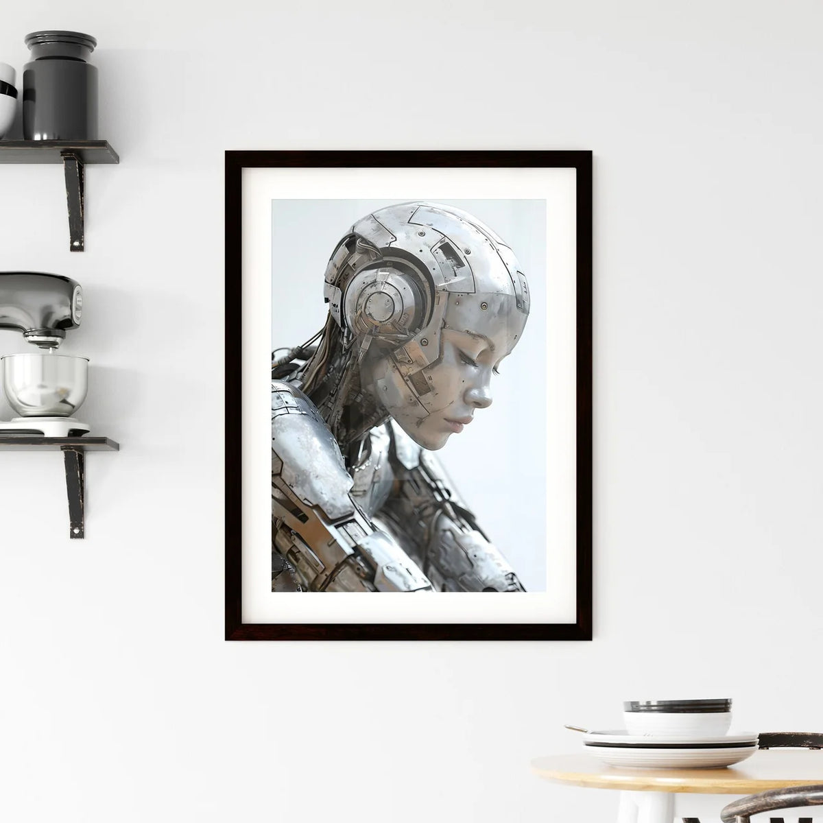 A Poster of a woman wearing chrome reflectiv Framed Print