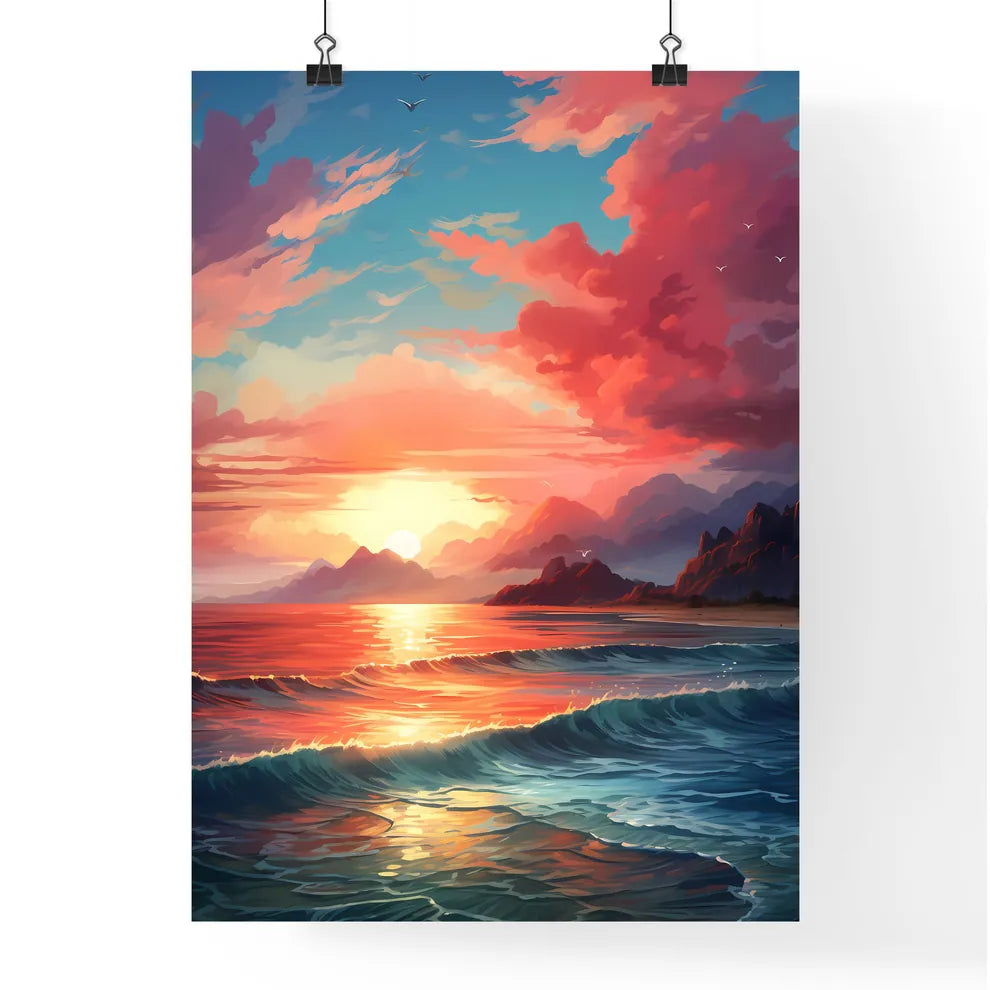 A Poster of The red sunset shone on the blue Poster