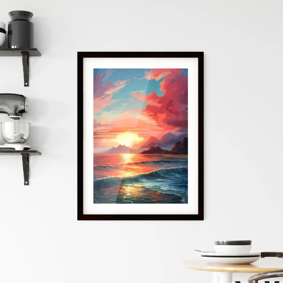 A Poster of The red sunset shone on the blue Framed Print