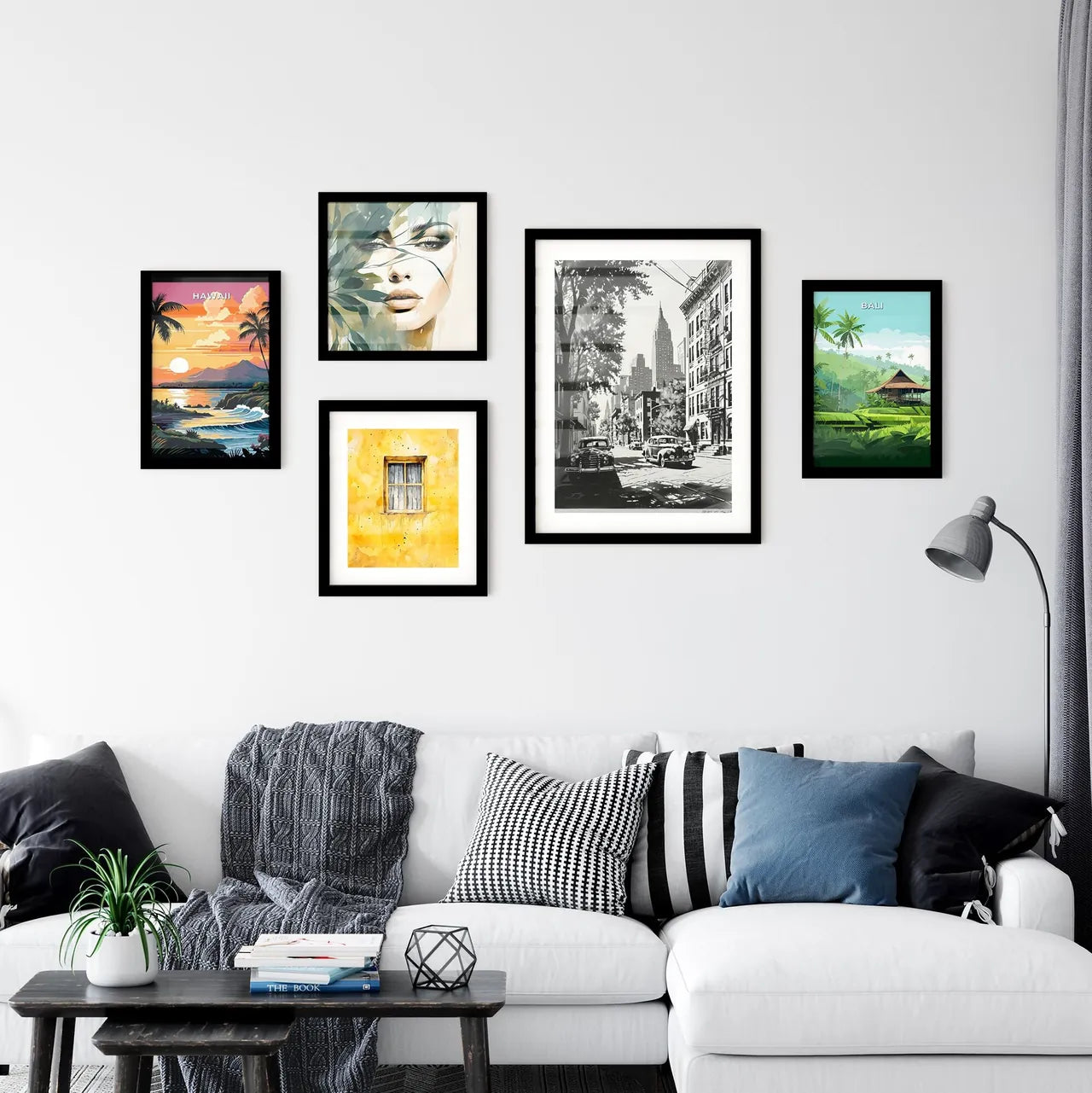 A Poster of art deco minimalism - A Black And White Picture Of A Street With Cars And Buildings Interior Design