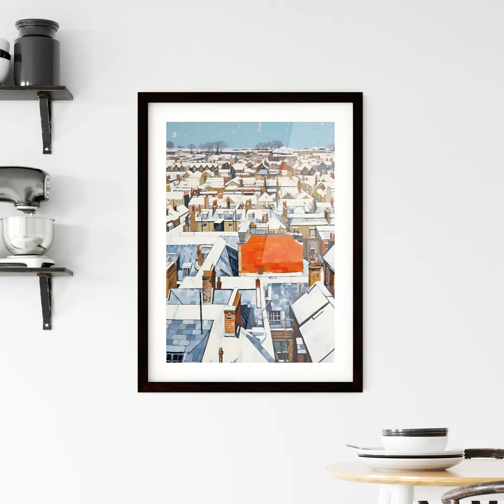 A Poster of snowy urban roofs of london - A Rooftops Of A City Custom Print
