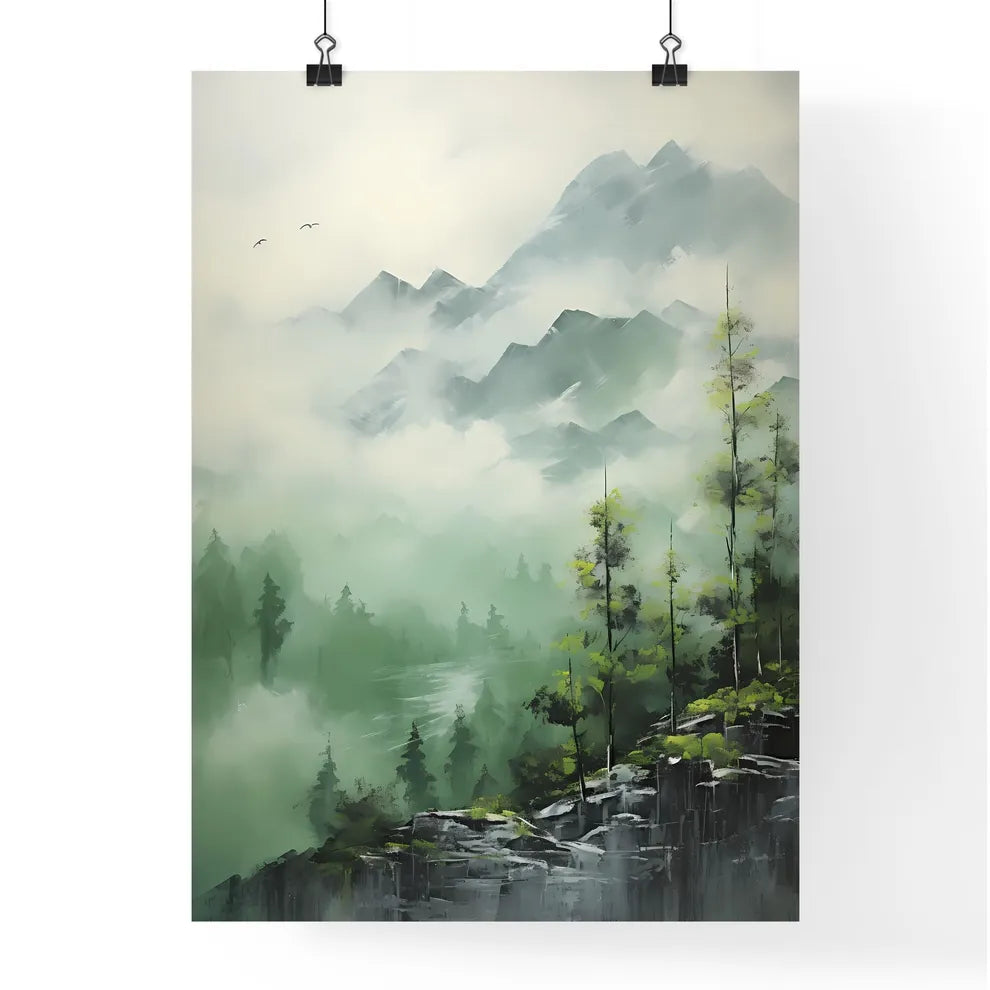 A Poster of painting of mountain side in spr Poster