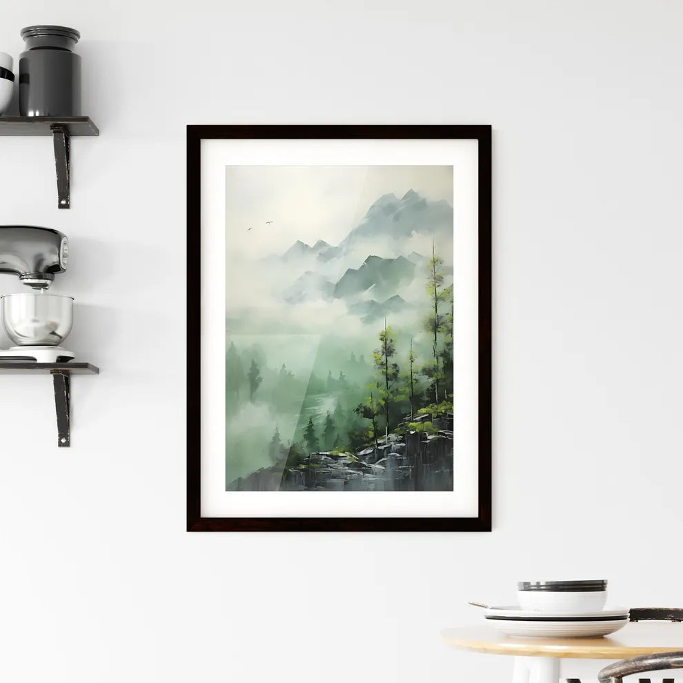 A Poster of painting of mountain side in spr Framed Print