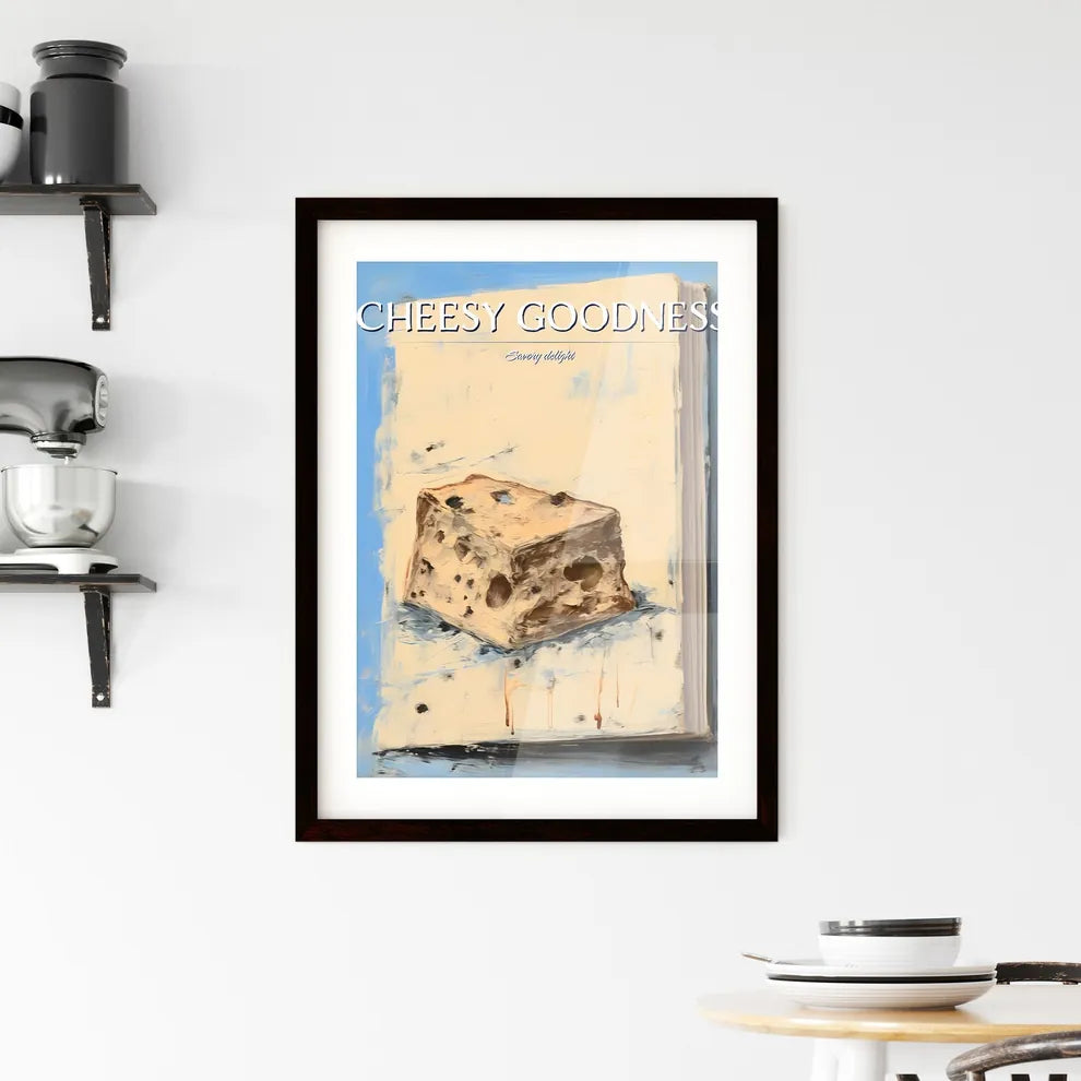 A Poster of Gorgonzola cheese on beige backg Framed Print