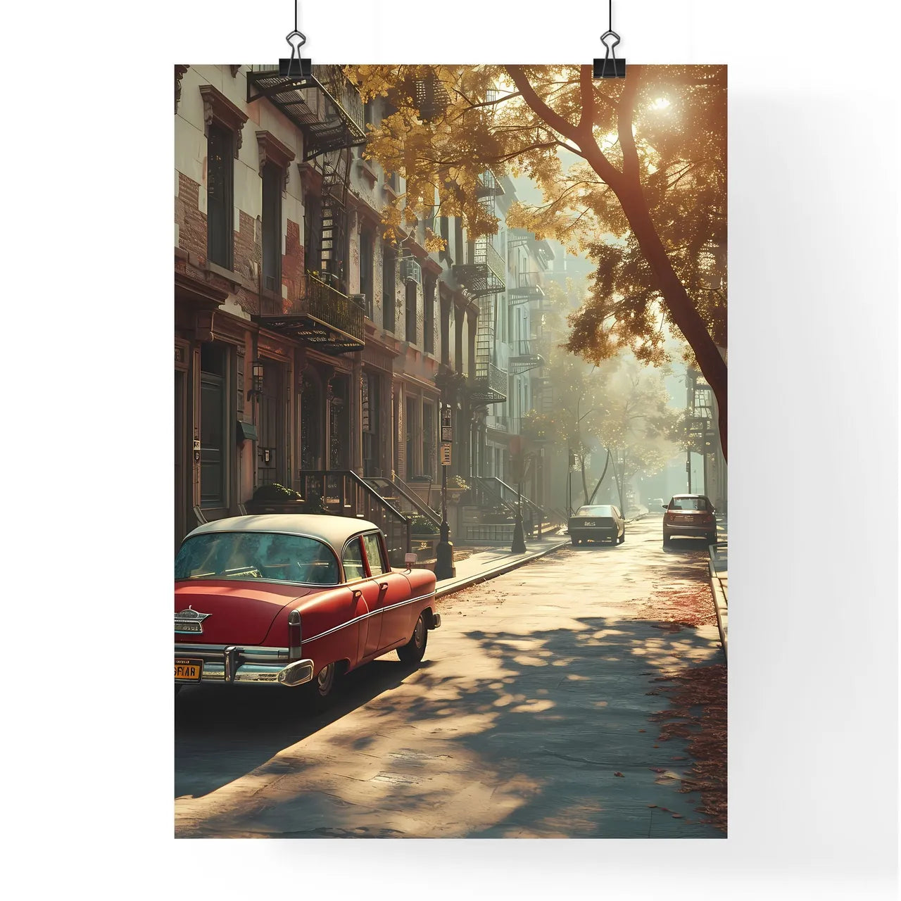 A Poster of art style ny city - A Street With Cars Parked On It Poster