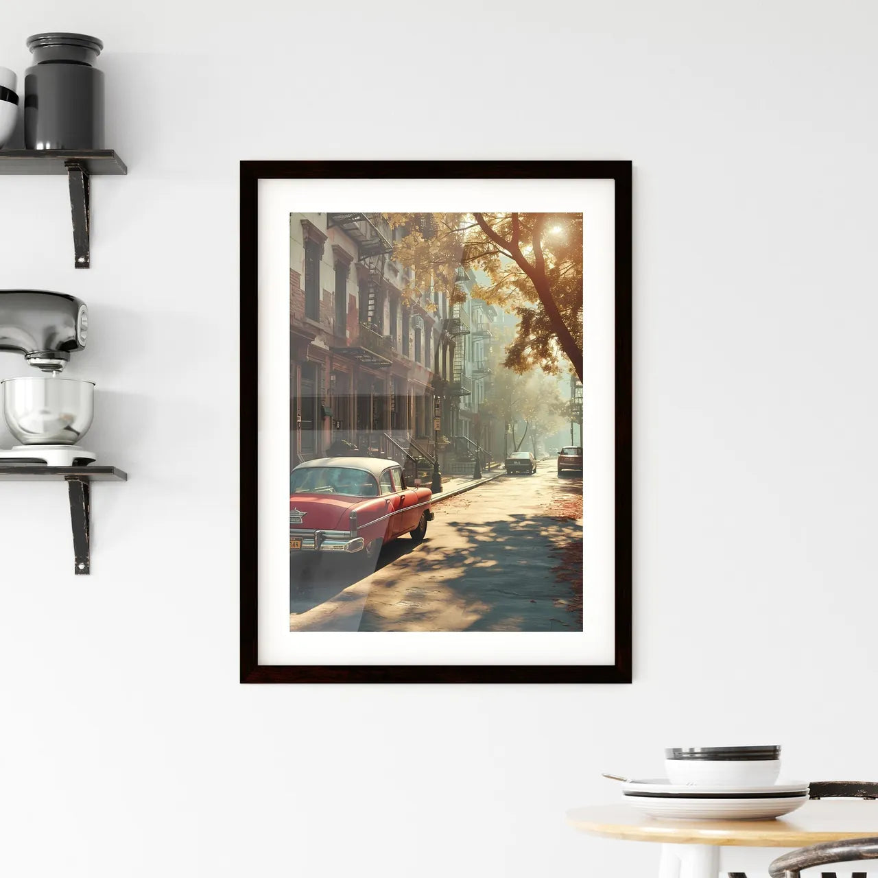 A Poster of art style ny city - A Street With Cars Parked On It Custom Print