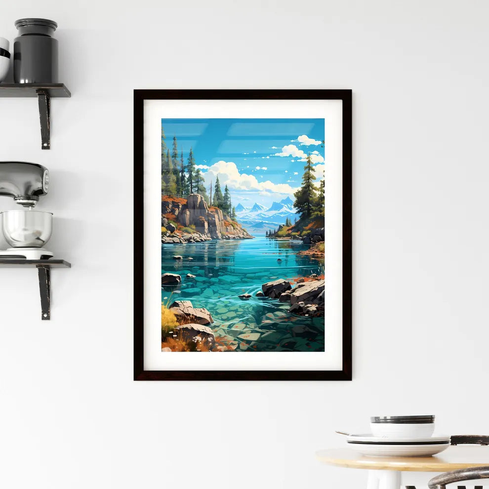 A Poster of Lake Tahoe National Park - A Riv Framed Print
