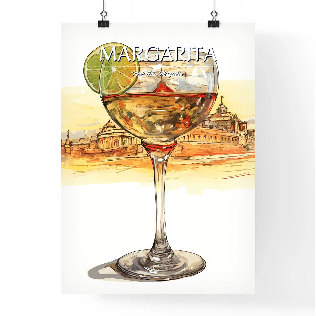 A Poster of Margarita Glass with classic mar Poster
