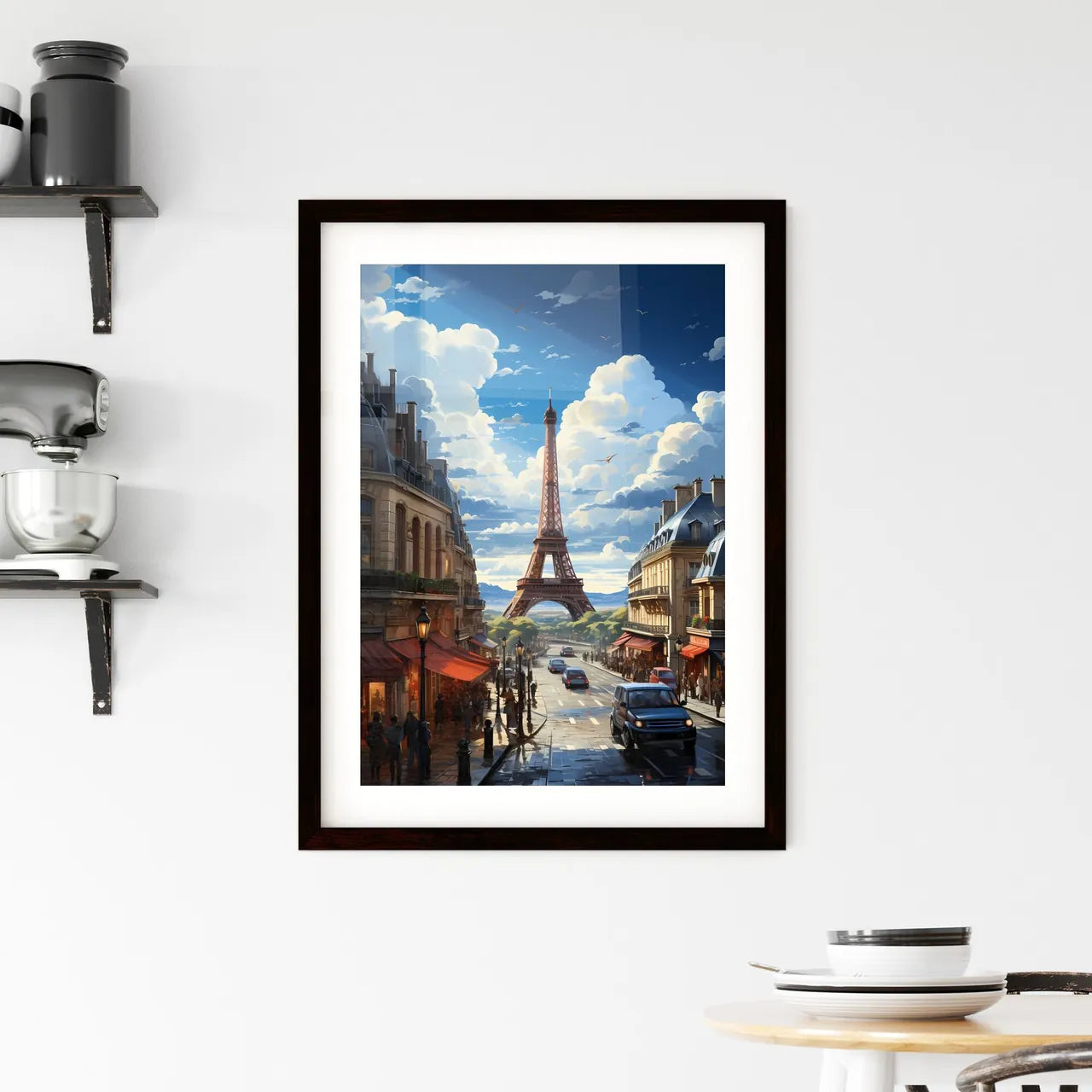 A Poster of the roofs of paris - A Street With Cars And A Tower In The Background Custom Print
