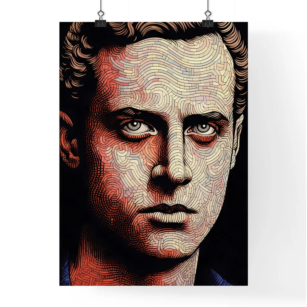 A Poster of line drawing of handsome masculine face  Poster