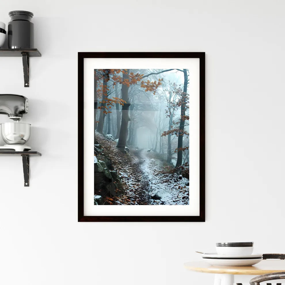 A Poster of winter forrest - A Path Throu Framed Print
