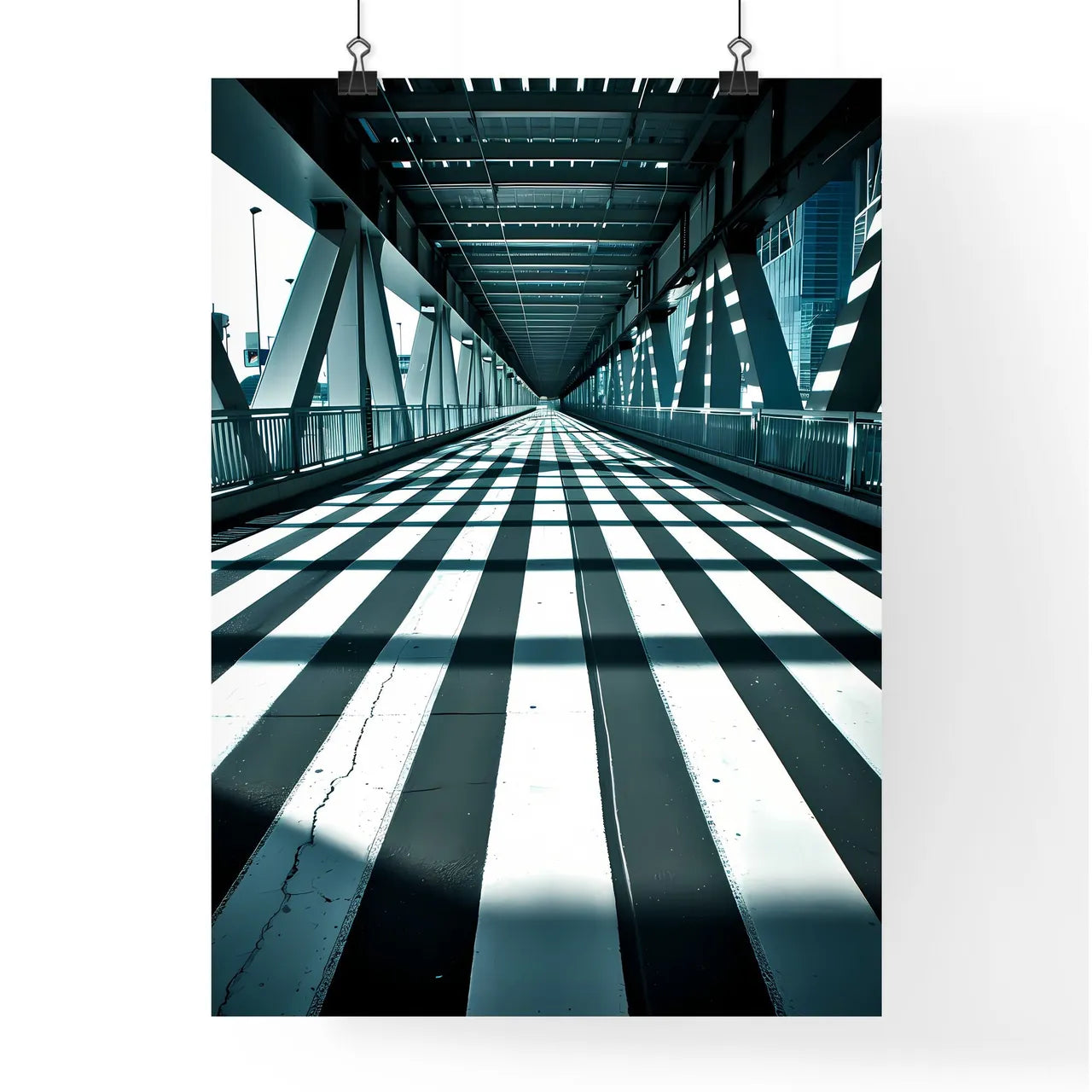 A Poster of tunnel shadows - A Black And White Striped Walkway Poster