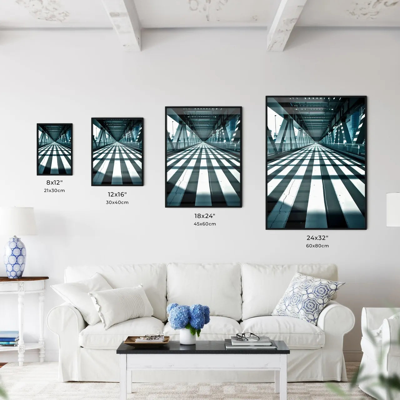 A Poster of tunnel shadows - A Black And White Striped Walkway Size Chart