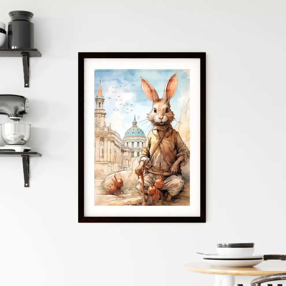 A Poster of stylish easter rabbit with copy space  Framed Print