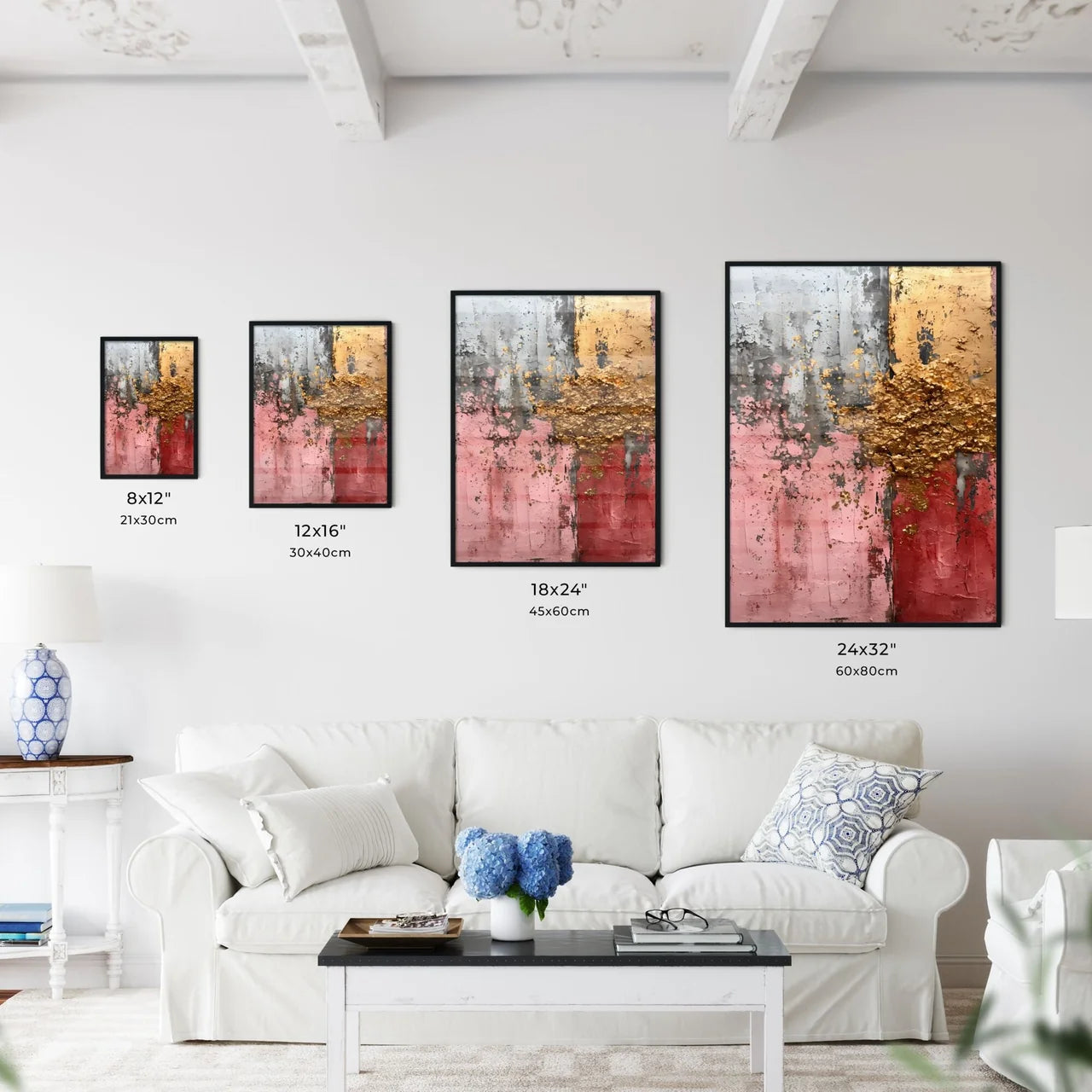 A Poster of onyx white lucite  pink canvas w - Kitchen Hangings