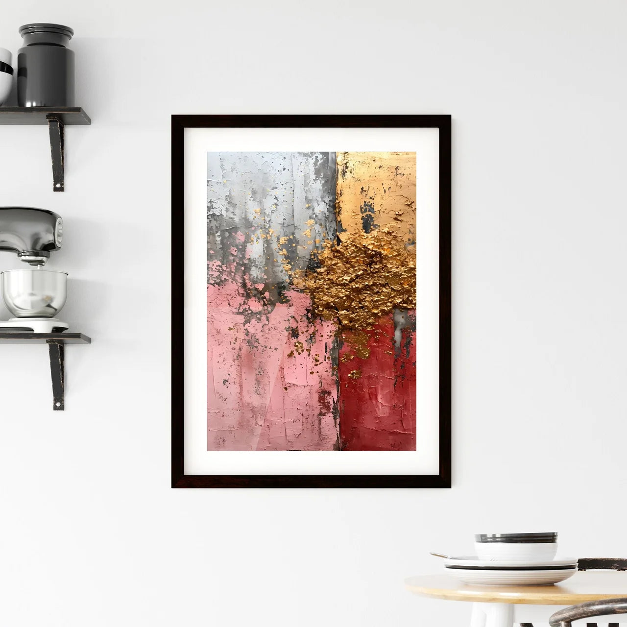 A Poster of onyx white lucite  pink canvas w Framed Print