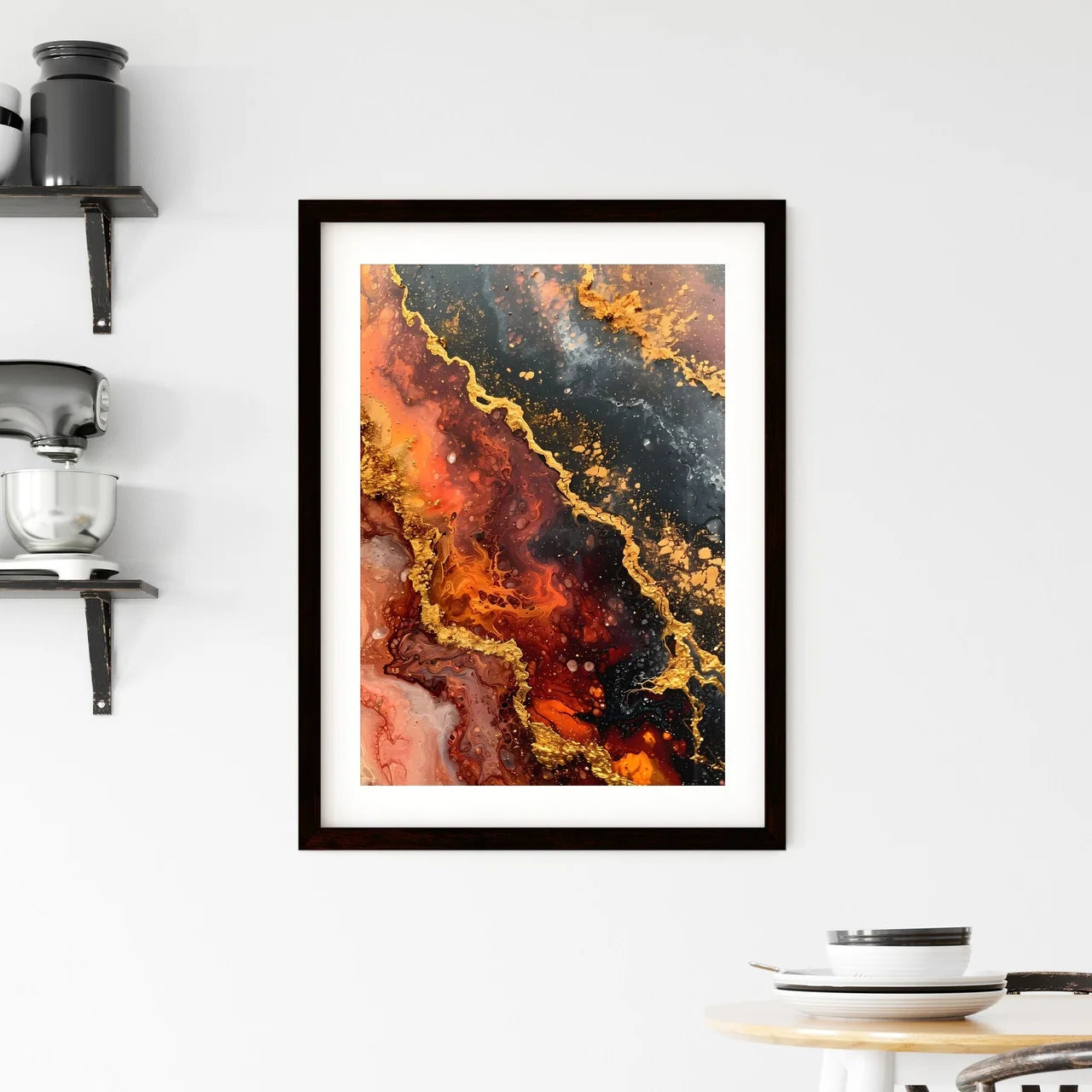 A Poster of onyx white lucite  pink canvas w Framed Print