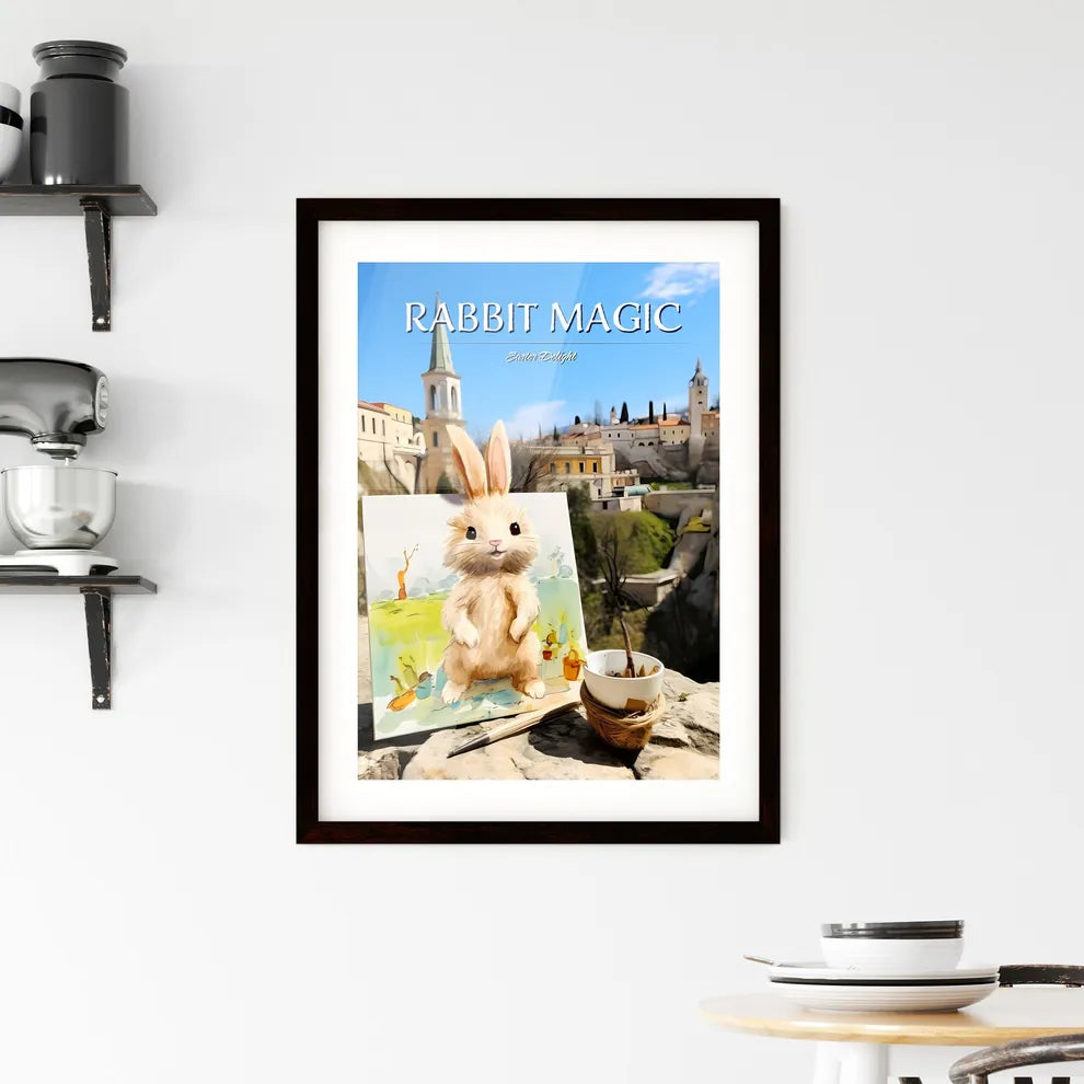 A Poster of stylish easter rabbit with copy space  Framed Print