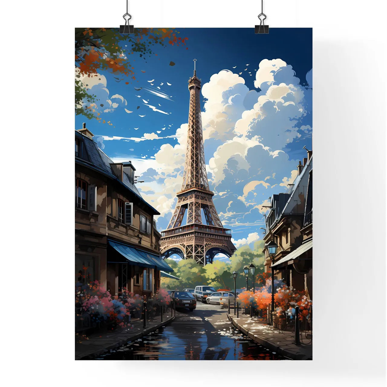 A Poster of the roofs of paris - A Tower In The Distance Poster