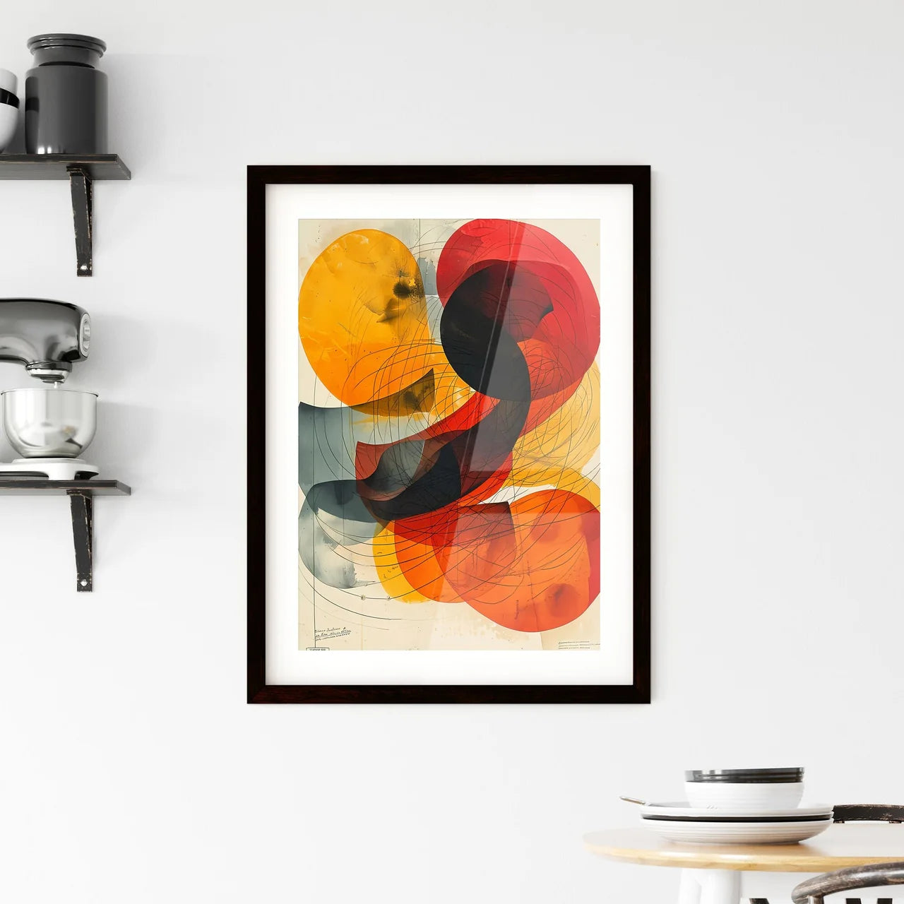 A Poster of abstract art of curved lines - A Framed Print