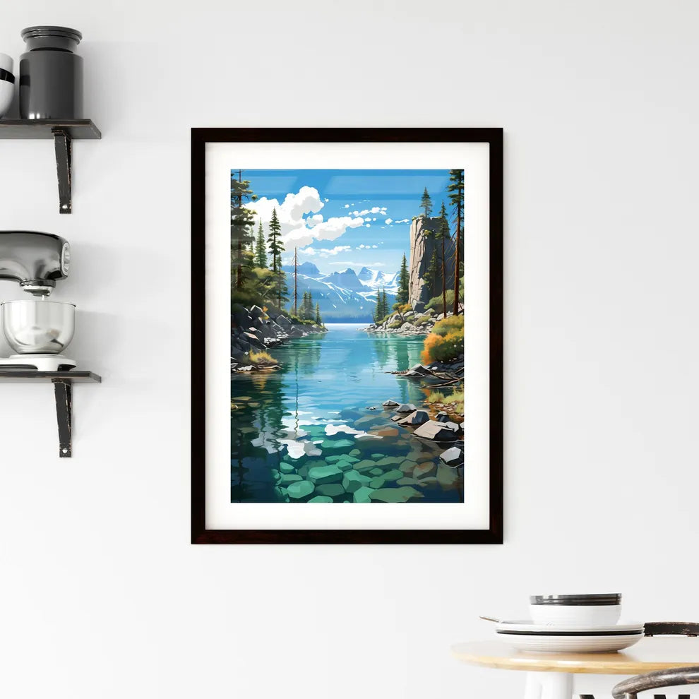 A Poster of Lake Tahoe National Park - A Riv Framed Print