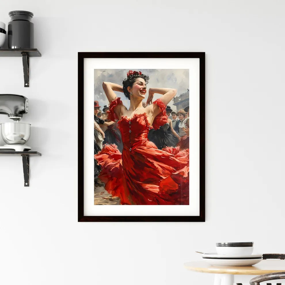 A Poster of French cancan dancers in Moulin  Framed Print