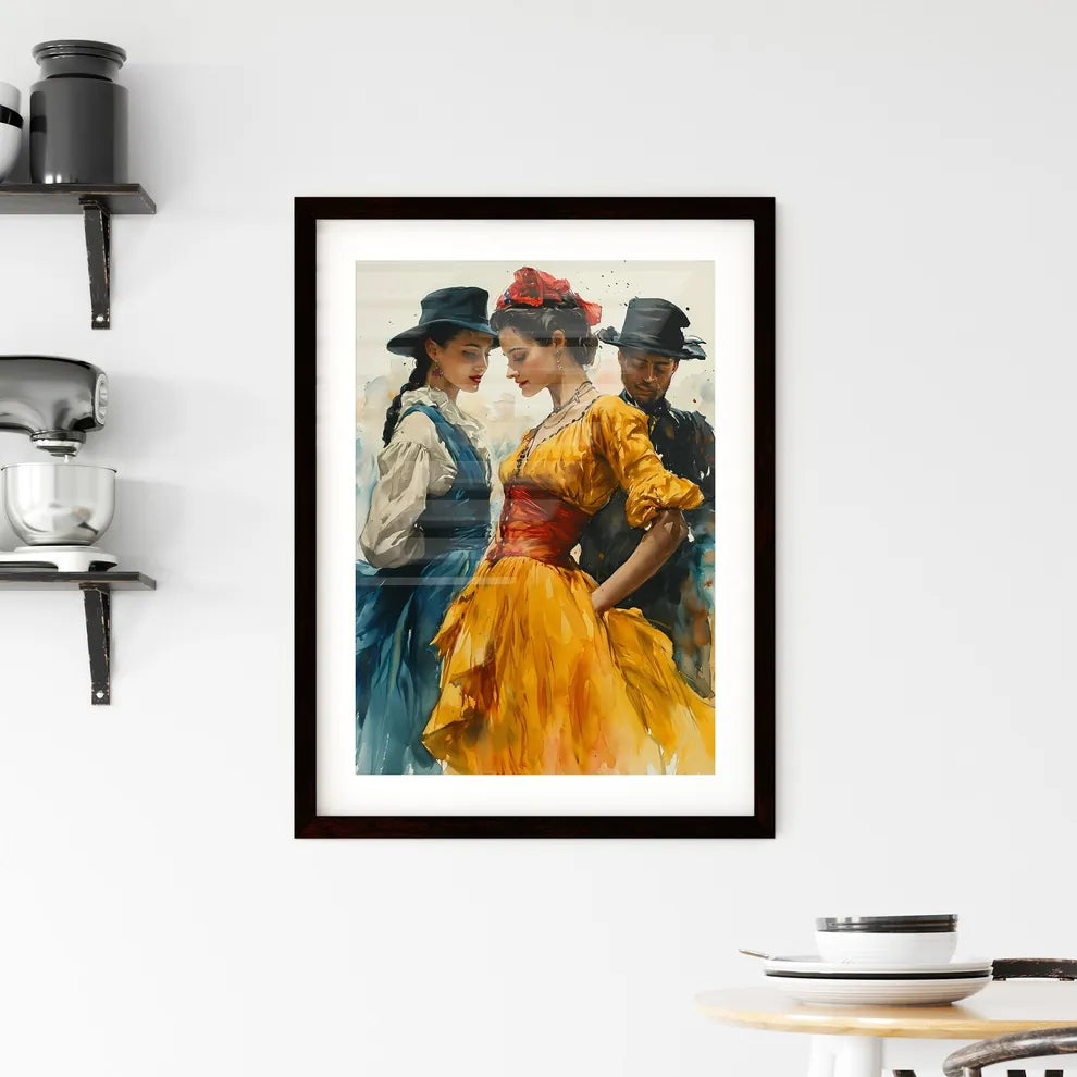 A Poster of French cancan dancers in Moulin  Framed Print