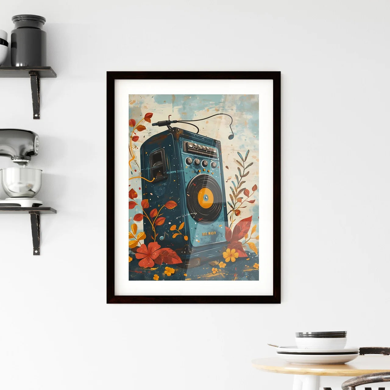 A Poster of simple music poster with the tex Framed Print