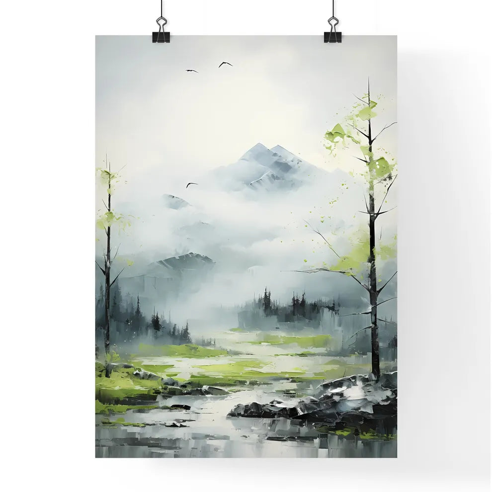A Poster of painting of mountain side in spr Poster