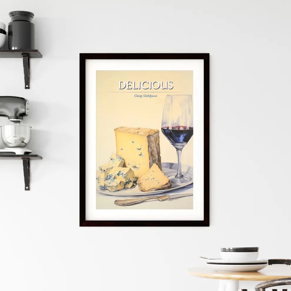 A Poster of Gorgonzola cheese on beige backg Framed Print