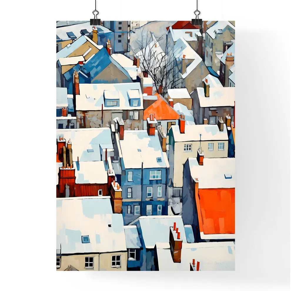 A Poster of snowy urban roofs of london - A Snow Covered Rooftops Of A Town Poster