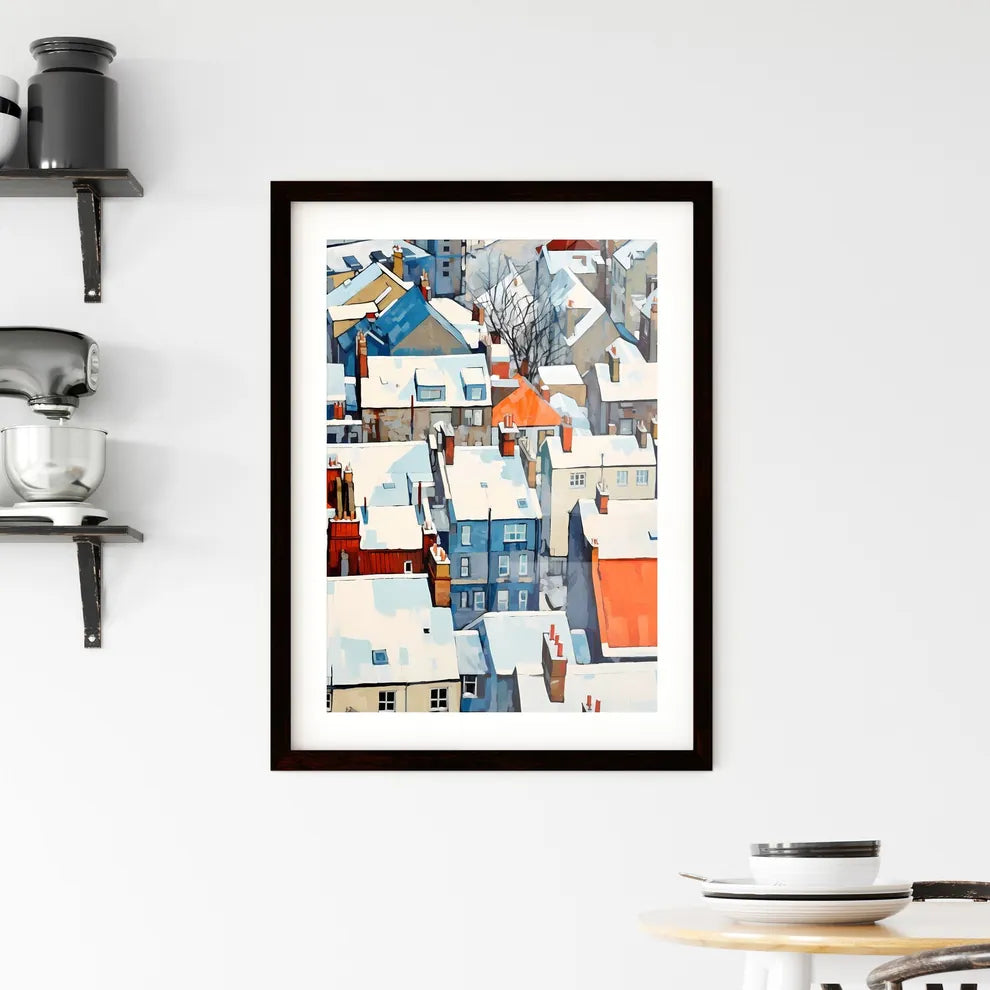 A Poster of snowy urban roofs of london - A Snow Covered Rooftops Of A Town Custom Print