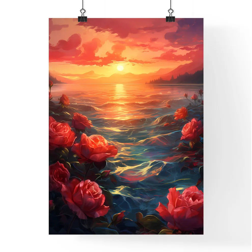 A Poster of The red sunset shone on the blue Poster