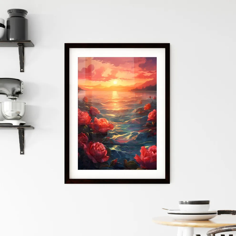 A Poster of The red sunset shone on the blue Framed Print