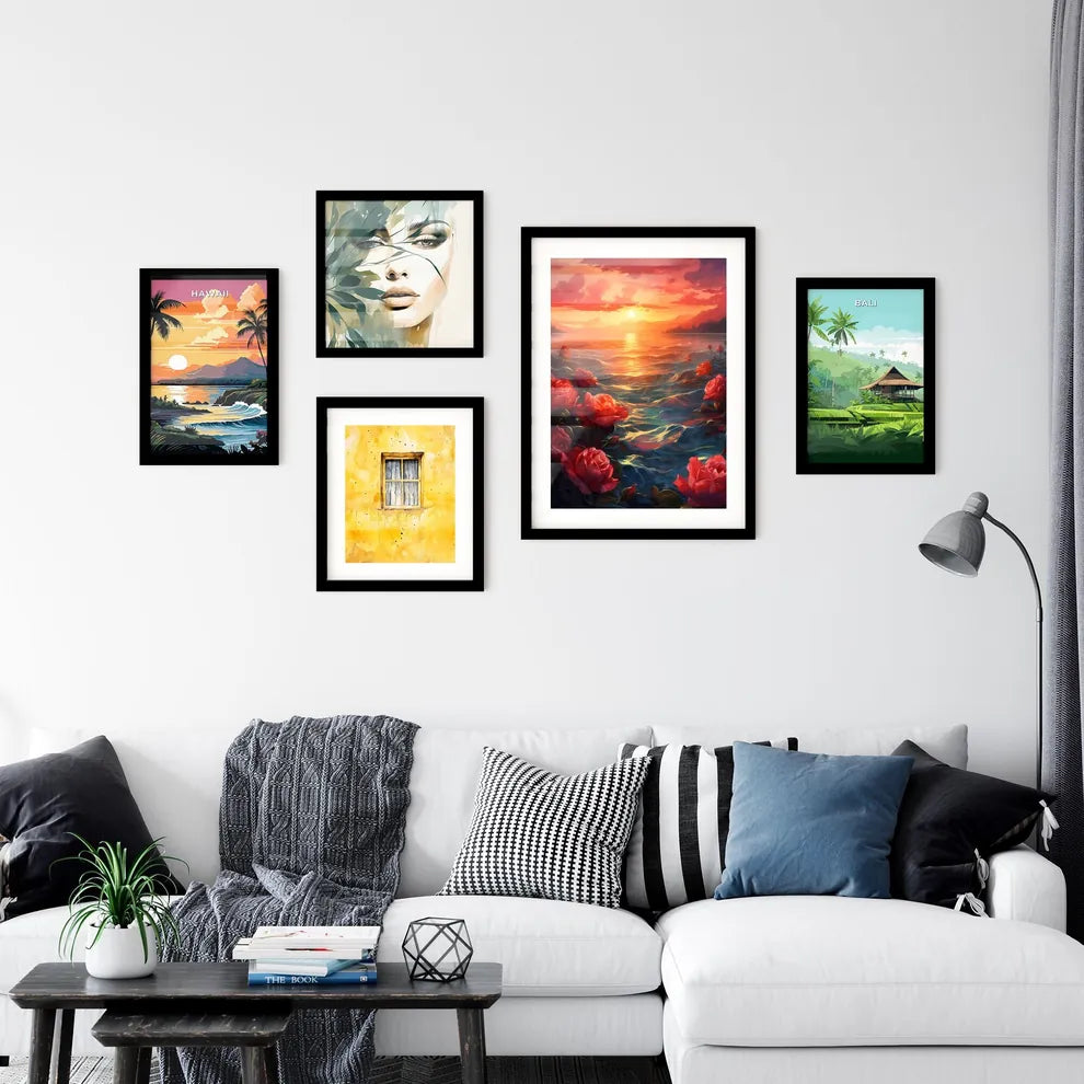 A Poster of The red sunset shone on the blue Wall Art