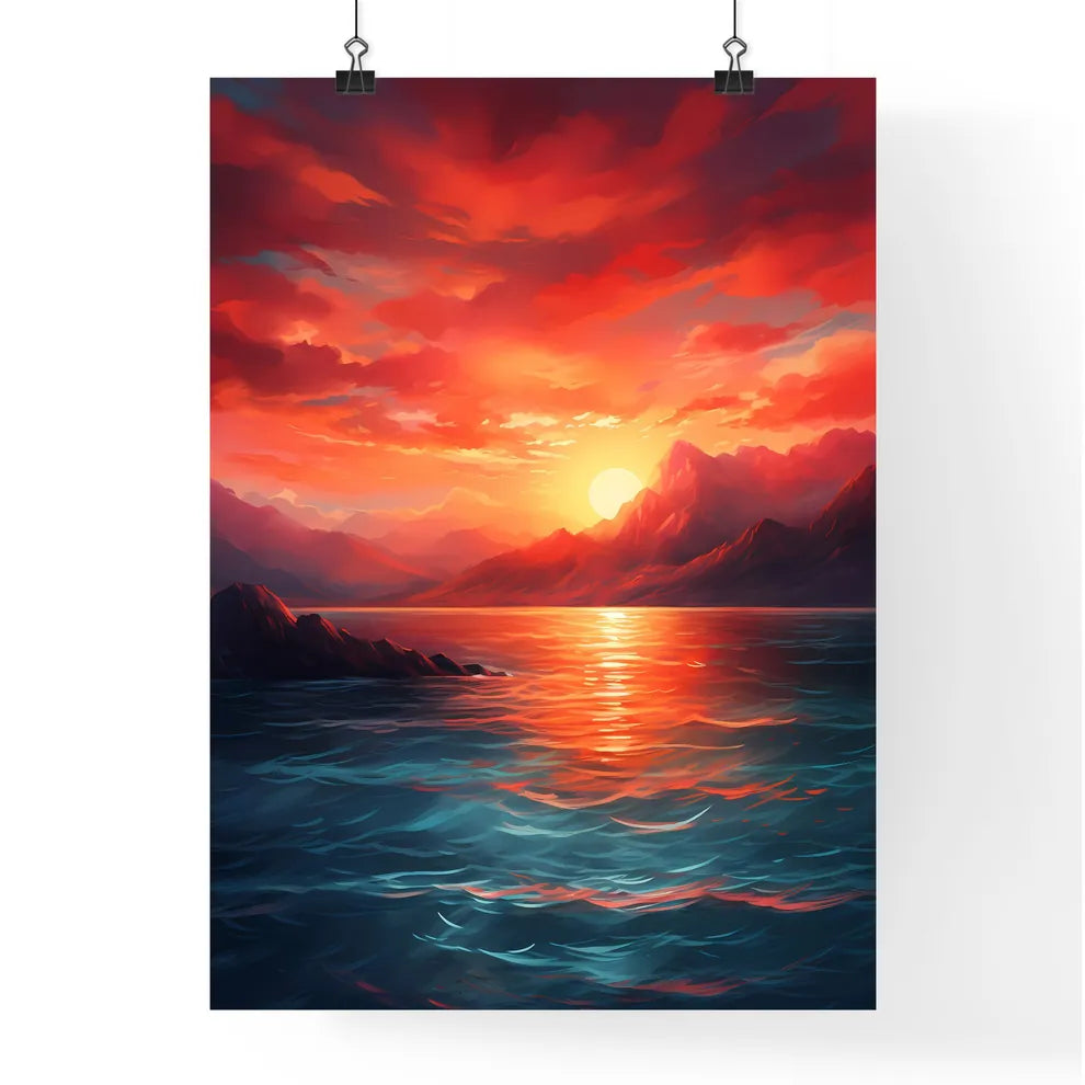 A Poster of The red sunset shone on the blue Poster