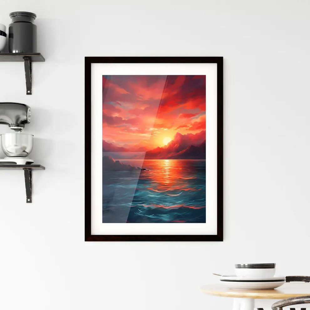 A Poster of The red sunset shone on the blue Framed Print